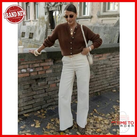 Chunky Knit Cardigan Sweater Button Down Loose Fit Casual Crewneck - Picture 4 of 8